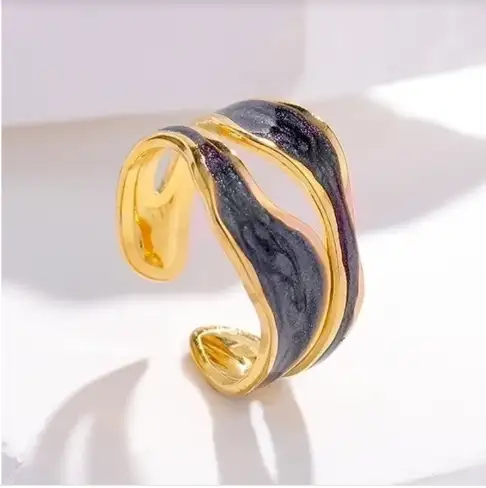 Bague Vague "Éclat Noir & Or"