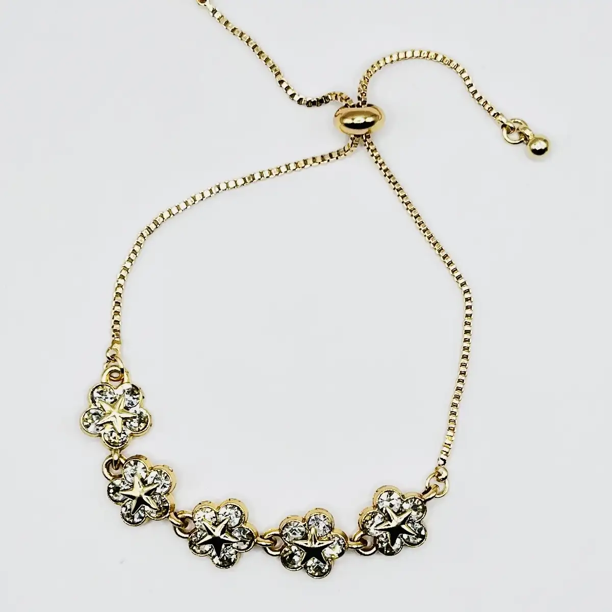 Bracelet fleur doré en acier inoxydable 304 et zirconium AAA