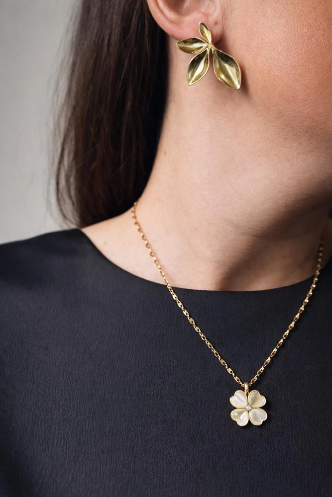 Collier Trèfle Porte-Bonheur Nacre & zirconium